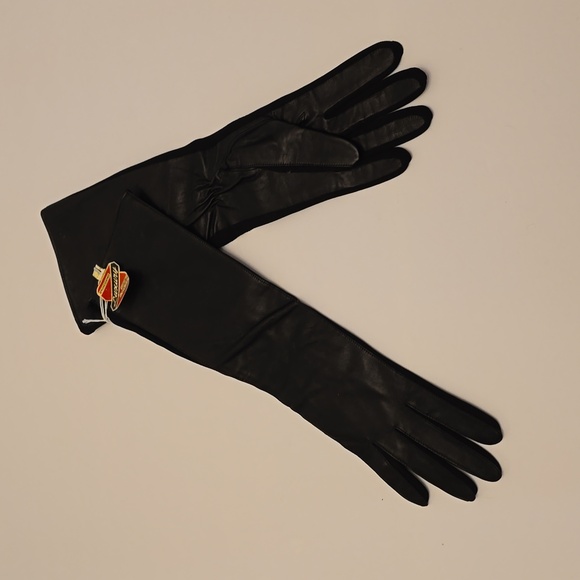 Vintage New Japan Fourchettes Genuine Leather Black Opera Gloves Fits SZ 7-8 - Picture 1 of 10